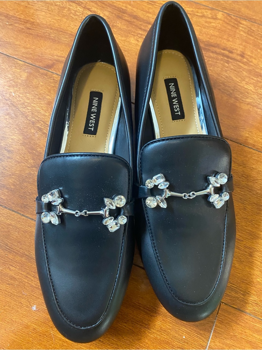Nine West Black Loafers with Crystal Horsebit Accent
